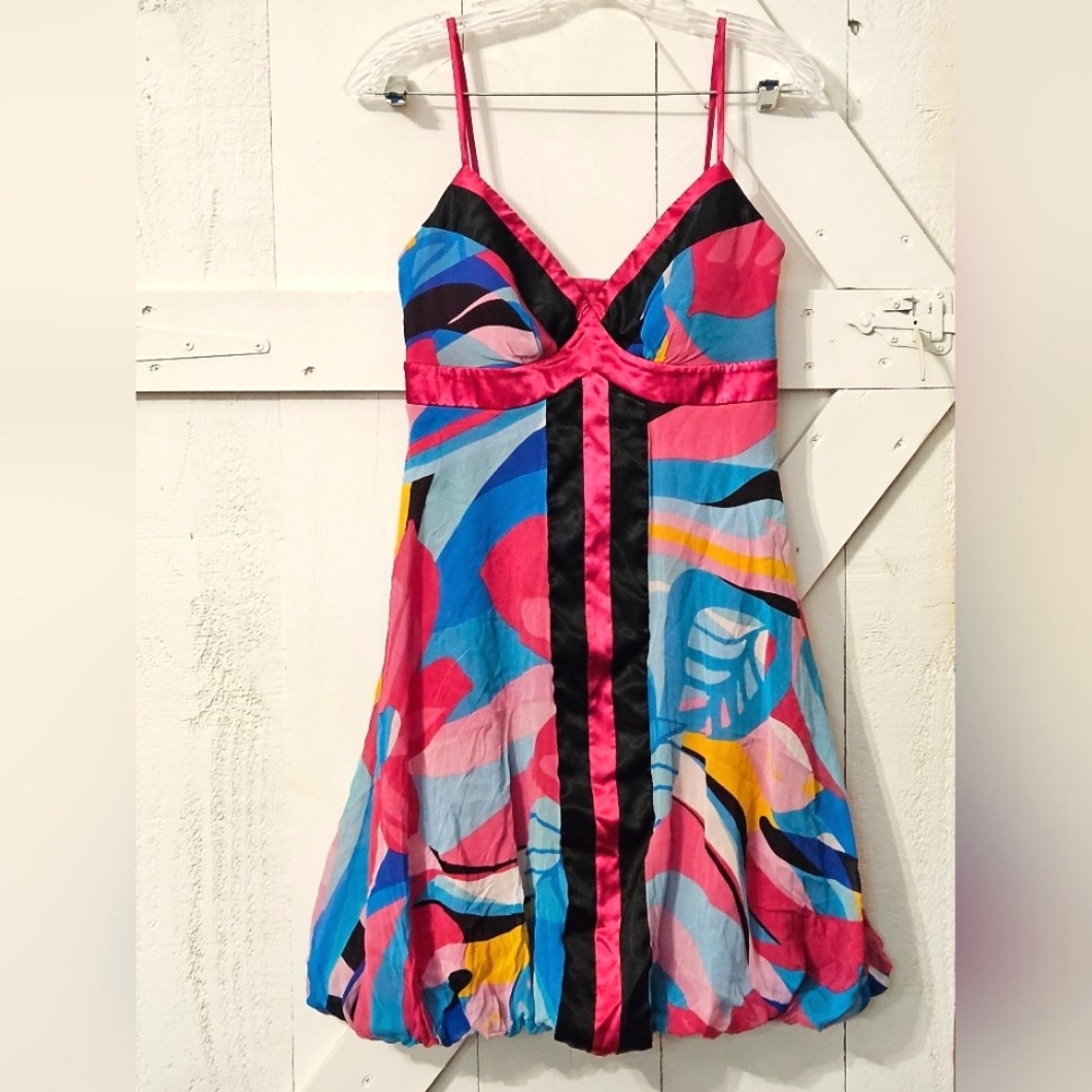 Sangria Pink, Black and Blue Puff Ball Dress